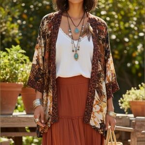 Soft Surroundings Ariah Kimono Cardigan Duster Size L/XL Bohemian Floral Print